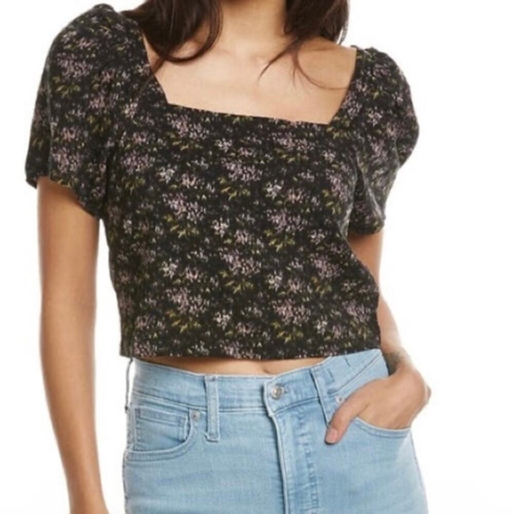 Madewell Hopewell Puff-Sleeve Crop Top Dark Floral Size XS